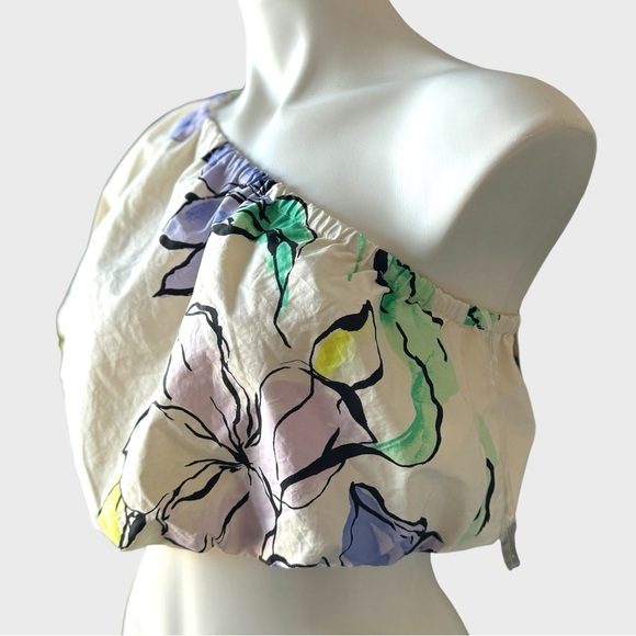 A New Day Women’s Floral One Shoulder Puff Sleeve Cropped Top NWT - Picture 3 of 9